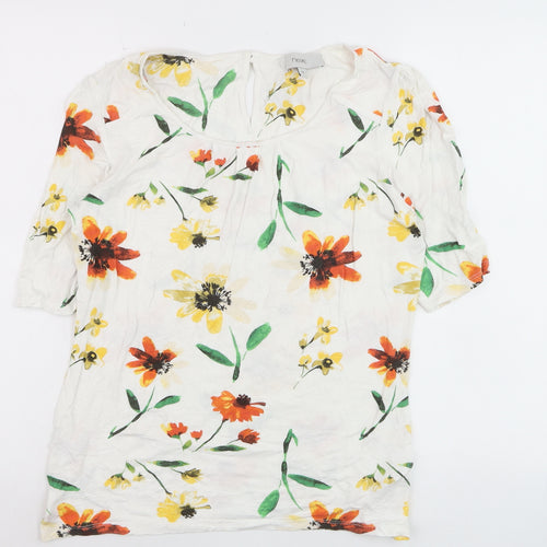 Next Women White Floral Short Sleeve Blouse Size 14 Viscose Blend