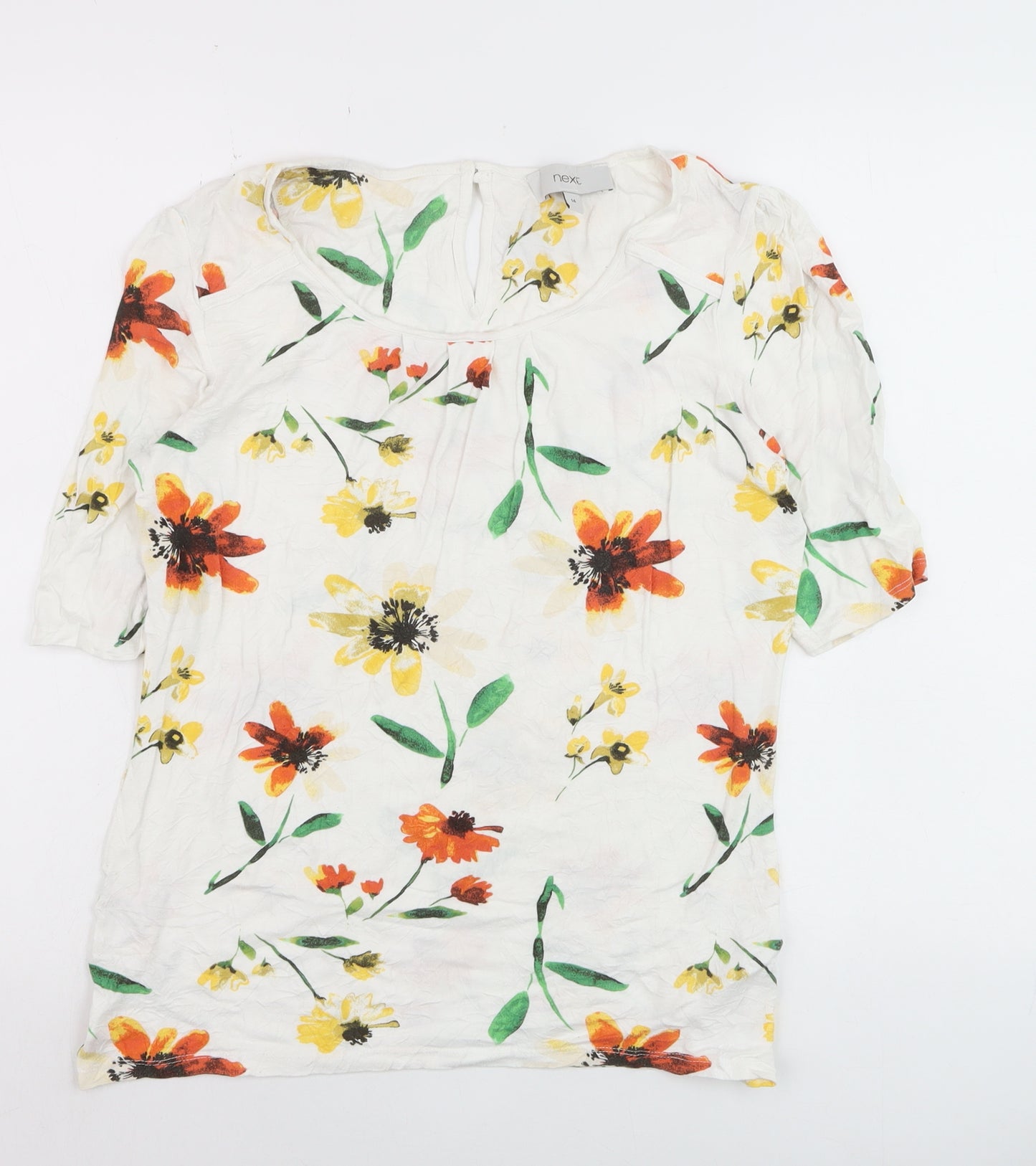 Next Women White Floral Short Sleeve Blouse Size 14 Viscose Blend