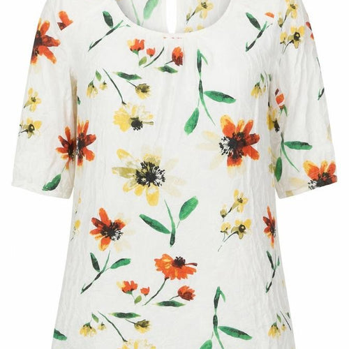 Next Women White Floral Short Sleeve Blouse Size 14 Viscose Blend