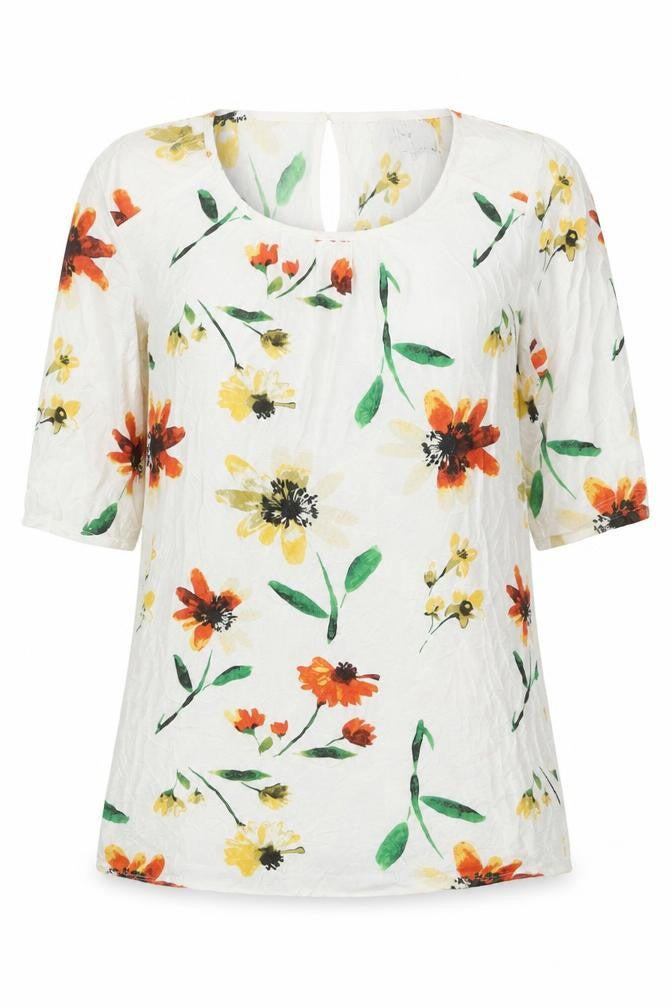 Next Women White Floral Short Sleeve Blouse Size 14 Viscose Blend
