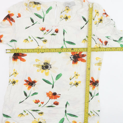 Next Women White Floral Short Sleeve Blouse Size 14 Viscose Blend