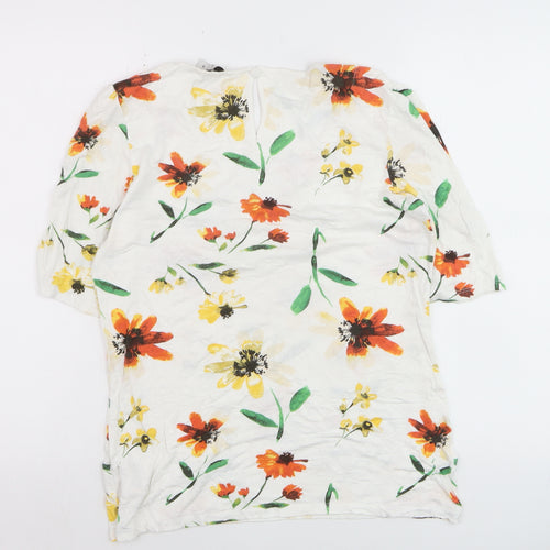 Next Women White Floral Short Sleeve Blouse Size 14 Viscose Blend