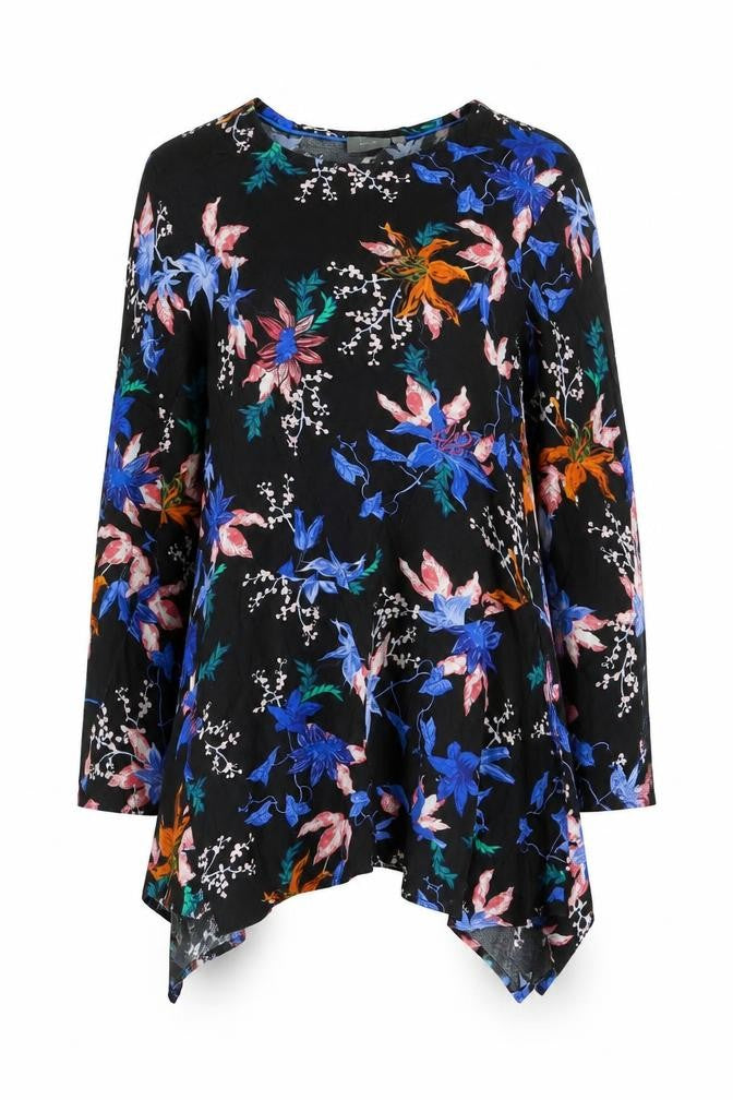 b.young Women's Black Floral Long Sleeve Blouse UK 8 Viscose
