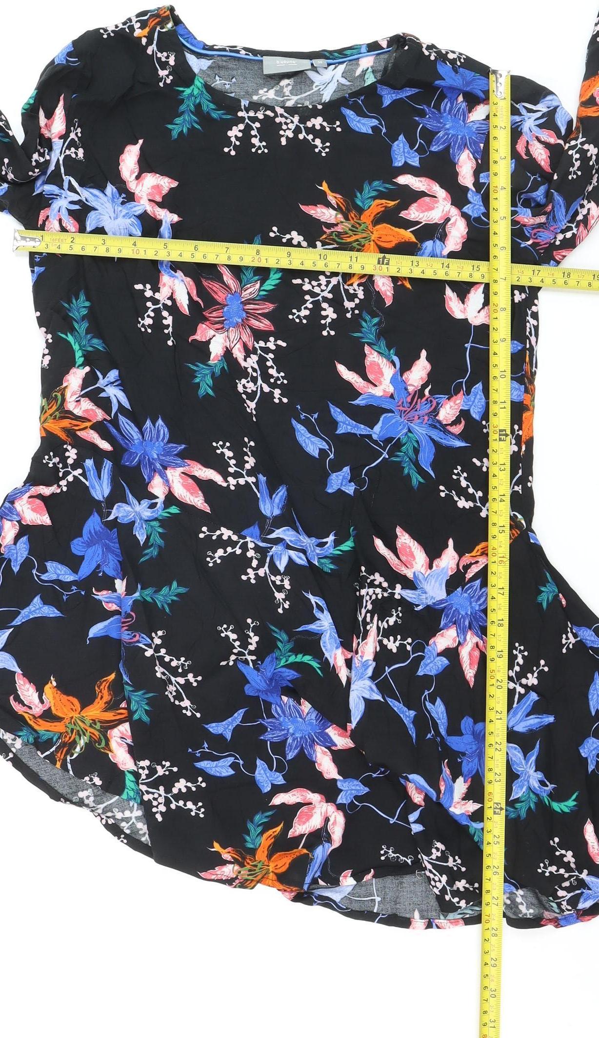 b.young Women's Black Floral Long Sleeve Blouse UK 8 Viscose