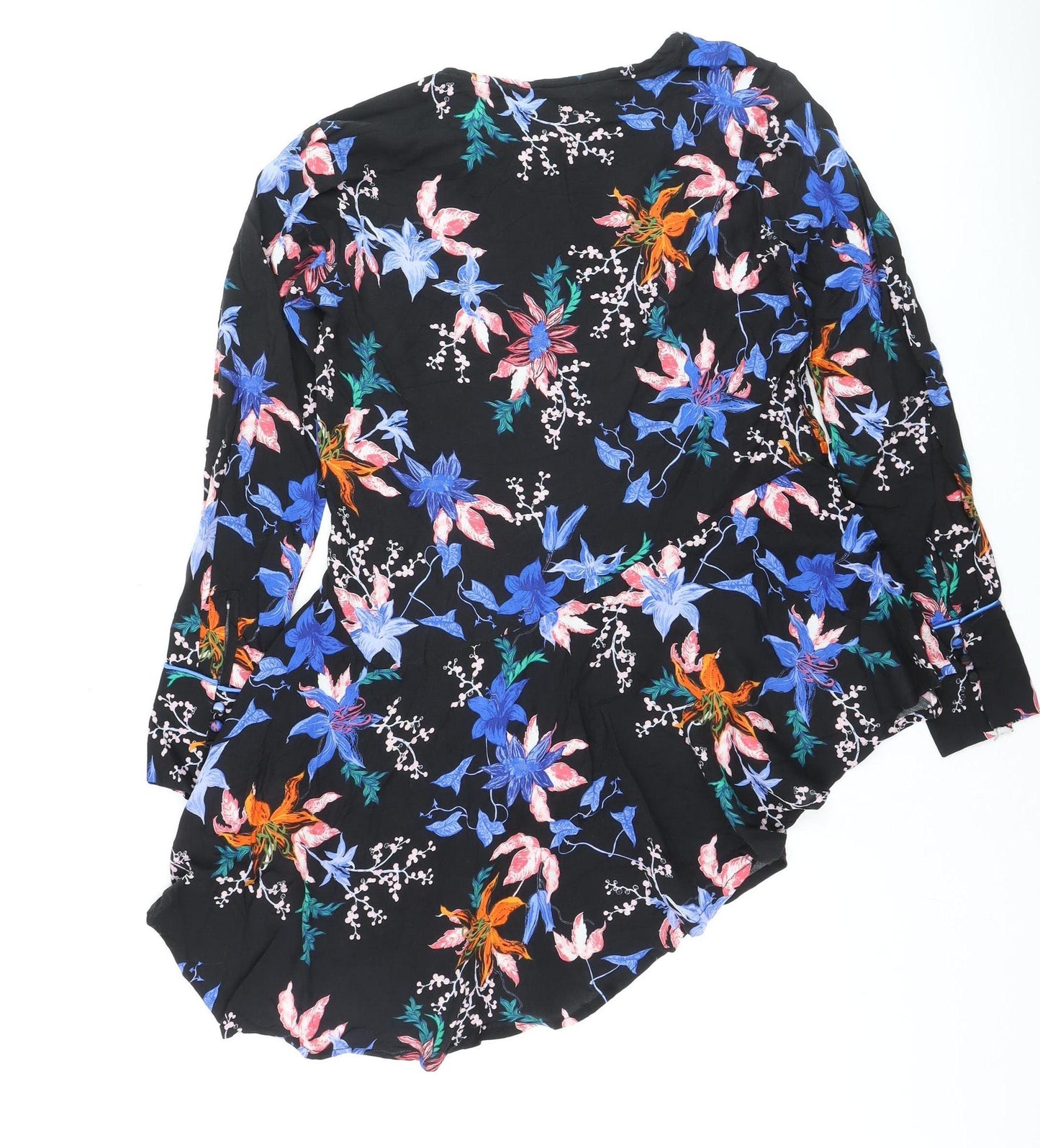 b.young Women's Black Floral Long Sleeve Blouse UK 8 Viscose
