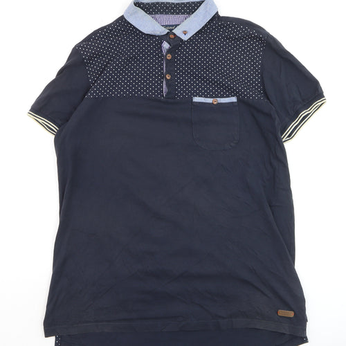 Twisted Soul Men's Blue Collared Short Sleeve Polka Dot T-Shirt XL