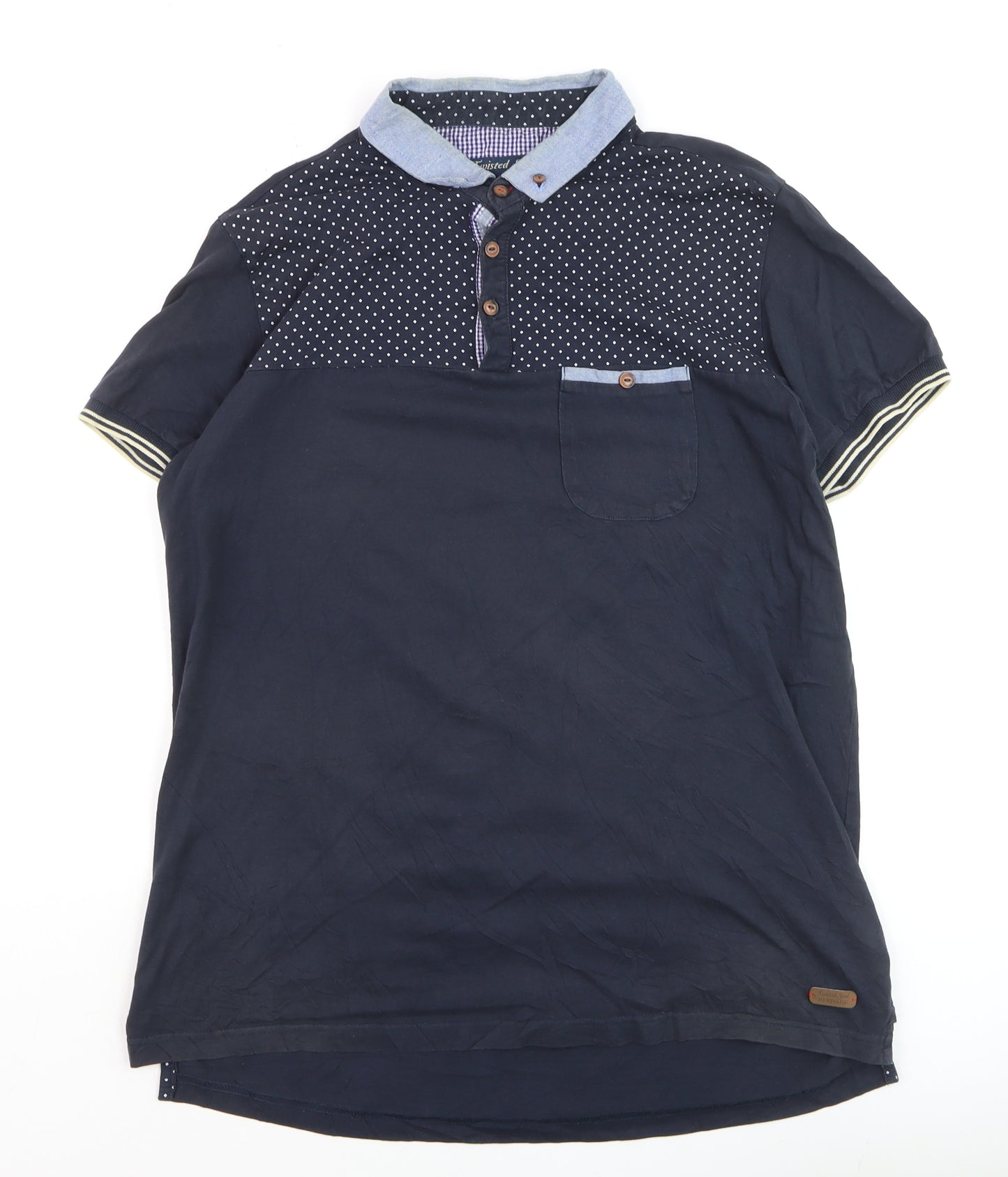 Twisted Soul Men's Blue Collared Short Sleeve Polka Dot T-Shirt XL