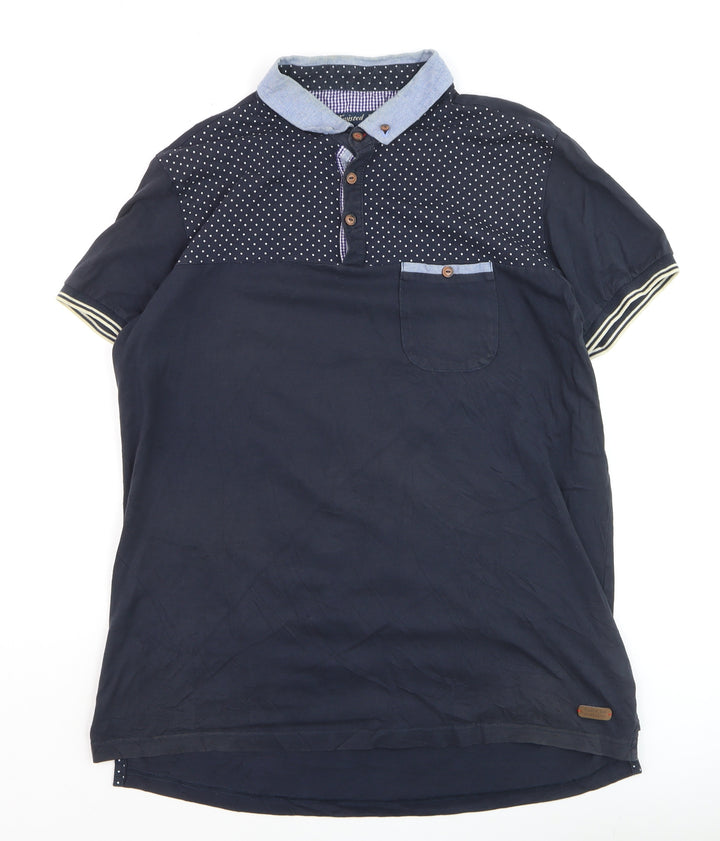 Twisted Soul Men's Blue Collared Short Sleeve Polka Dot T-Shirt XL