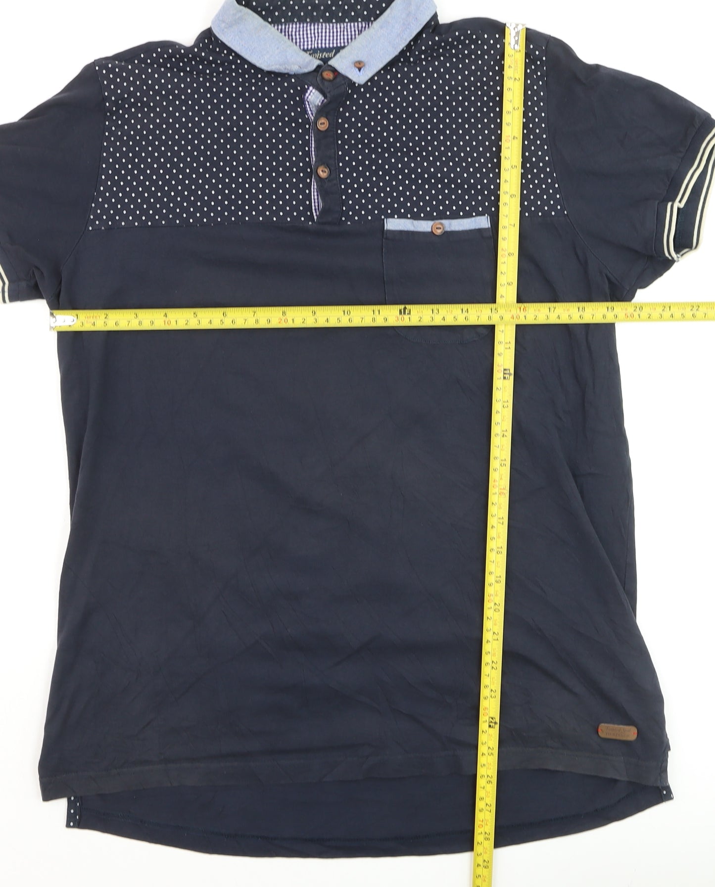 Twisted Soul Men's Blue Collared Short Sleeve Polka Dot T-Shirt XL