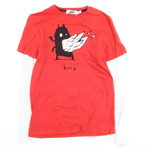 Topman Boys Red Funny Graphic Long Sleeve Layered T-Shirt Size S