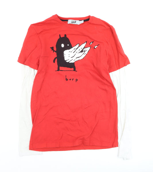 Topman Boys Red Funny Graphic Long Sleeve Layered T-Shirt Size S