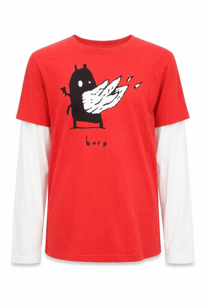 Topman Boys Red Funny Graphic Long Sleeve Layered T-Shirt Size S