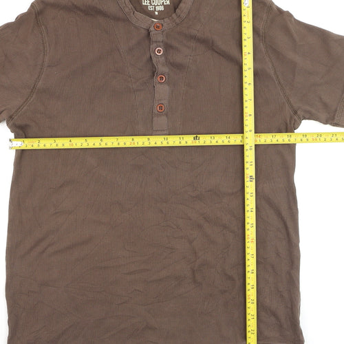 Lee Cooper Men Brown Henley Short Sleeve Cotton Casual Shirt M