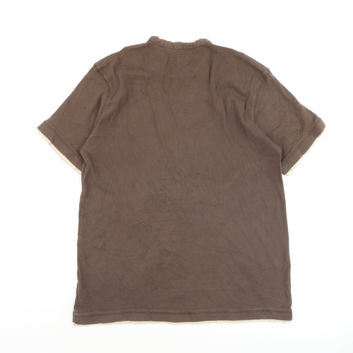 Lee Cooper Men Brown Henley Short Sleeve Cotton Casual Shirt M
