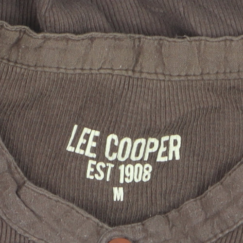 Lee Cooper Men Brown Henley Short Sleeve Cotton Casual Shirt M