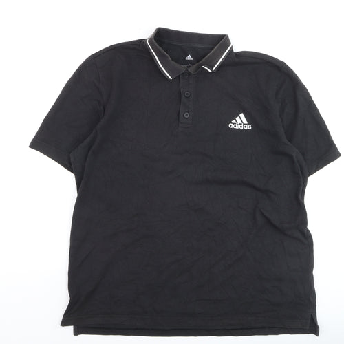 Adidas Men's Black L Sports Polo Shirt Cotton Blend Logo
