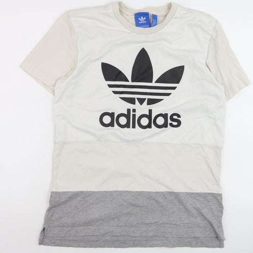 Adidas Men’s Beige Grey Colourblock Trefoil Logo T-Shirt Size M