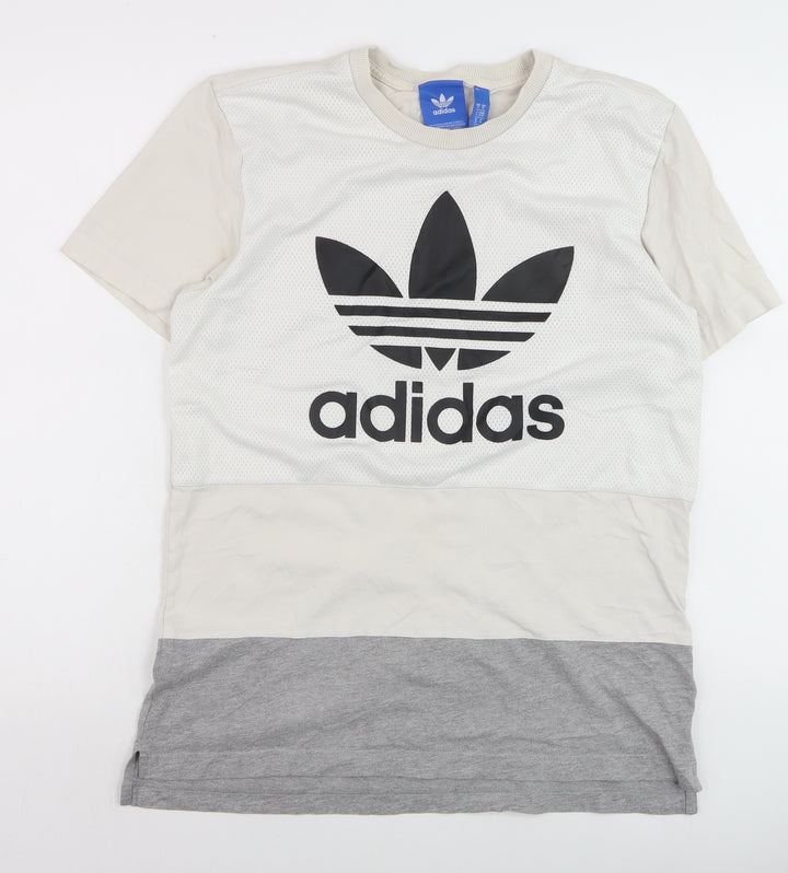 Adidas Men’s Beige Grey Colourblock Trefoil Logo T-Shirt Size M