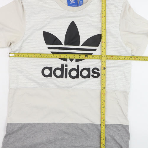 Adidas Men’s Beige Grey Colourblock Trefoil Logo T-Shirt Size M