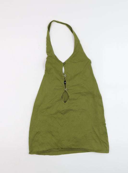 Motel Women’s Green Halter Neck Cotton Stretch Camisole Tank Top S