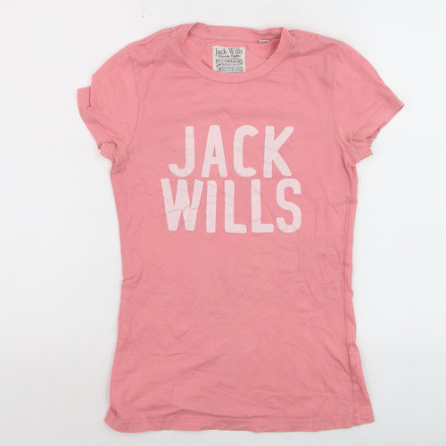 Jack Wills Womens Pink Slim Fit Basic Cotton T-Shirt Size 8