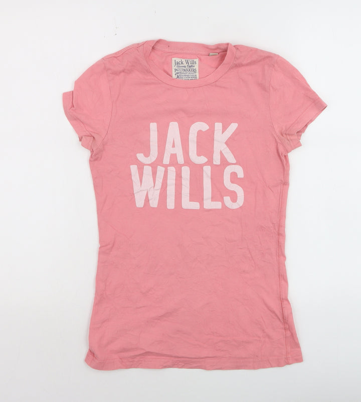 Jack Wills Womens Pink Slim Fit Basic Cotton T-Shirt Size 8