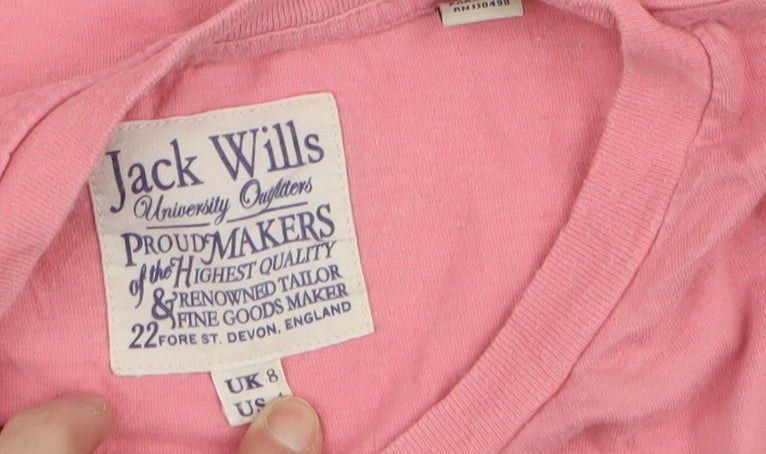 Jack Wills Womens Pink Slim Fit Basic Cotton T-Shirt Size 8