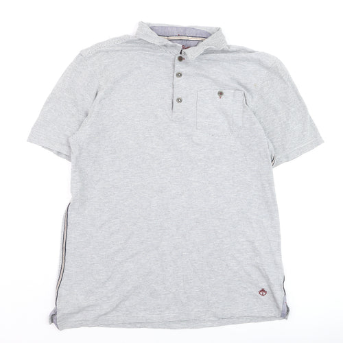 White Stuff Men's Grey Striped Cotton Polo Shirt Size M