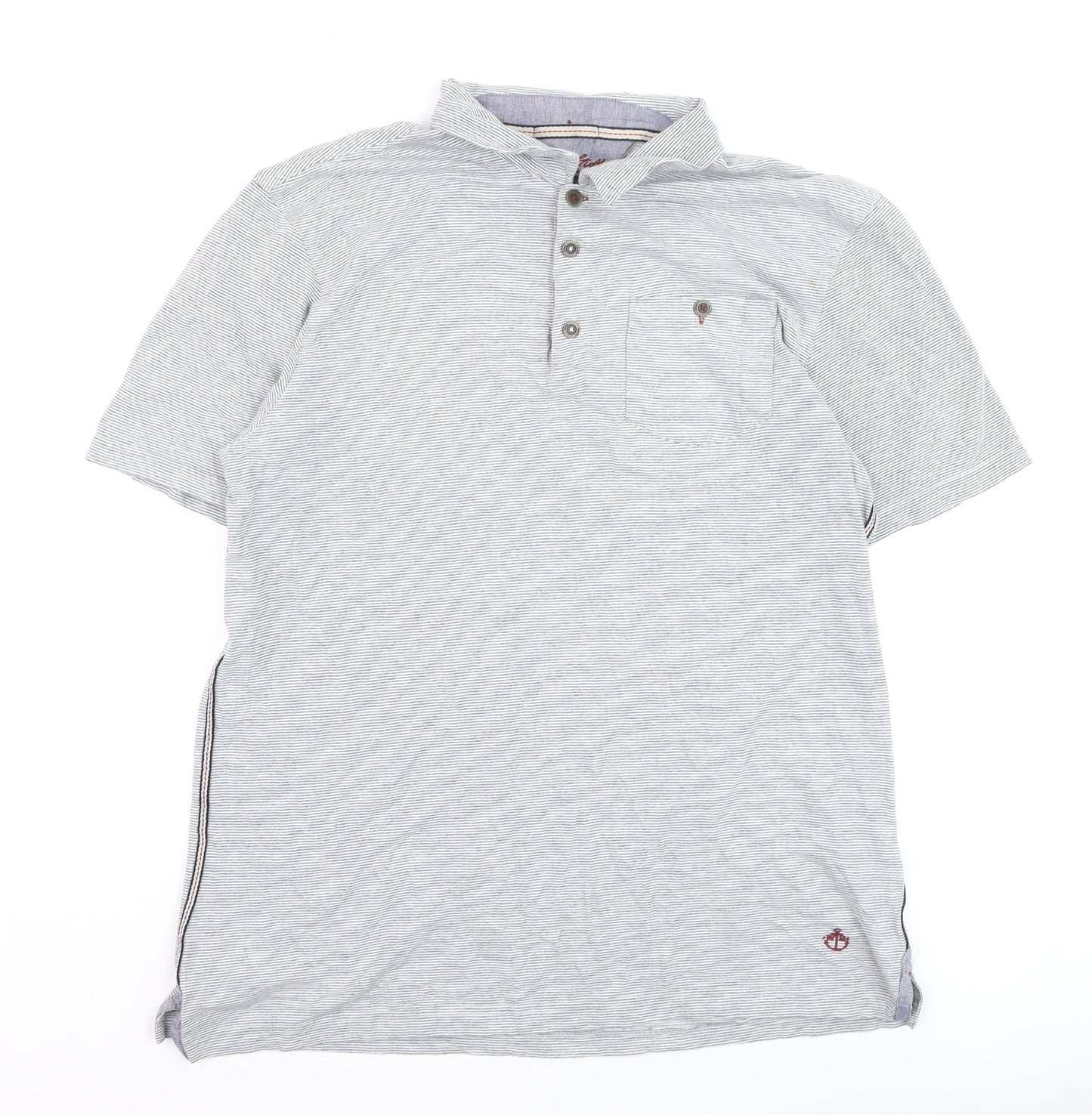 White Stuff Men's Grey Striped Cotton Polo Shirt Size M