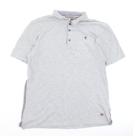 White Stuff Men's Grey Striped Cotton Polo Shirt Size M