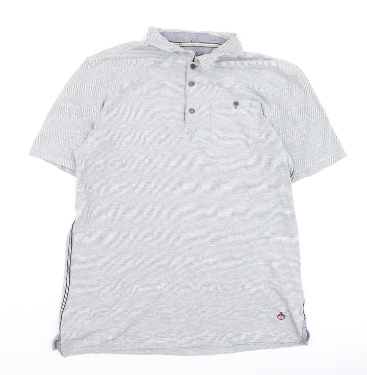 White Stuff Men's Grey Striped Cotton Polo Shirt Size M
