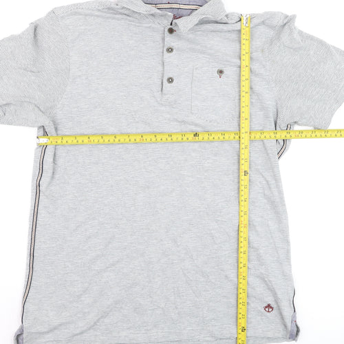 White Stuff Men's Grey Striped Cotton Polo Shirt Size M