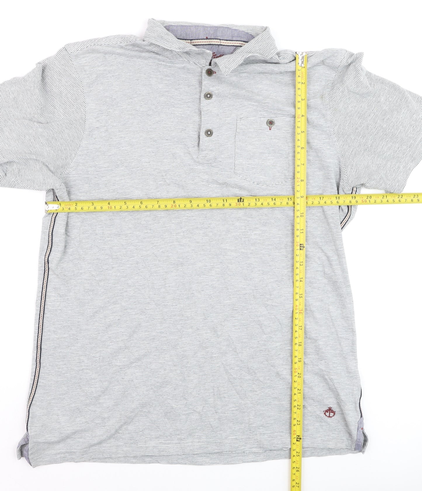 White Stuff Men's Grey Striped Cotton Polo Shirt Size M
