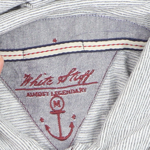 White Stuff Men's Grey Striped Cotton Polo Shirt Size M
