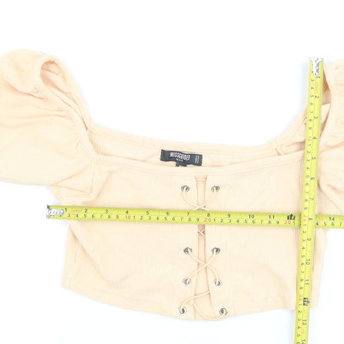 Missguided Women Beige Cropped Puff Sleeve Lace-Up Top UK 8 Petite