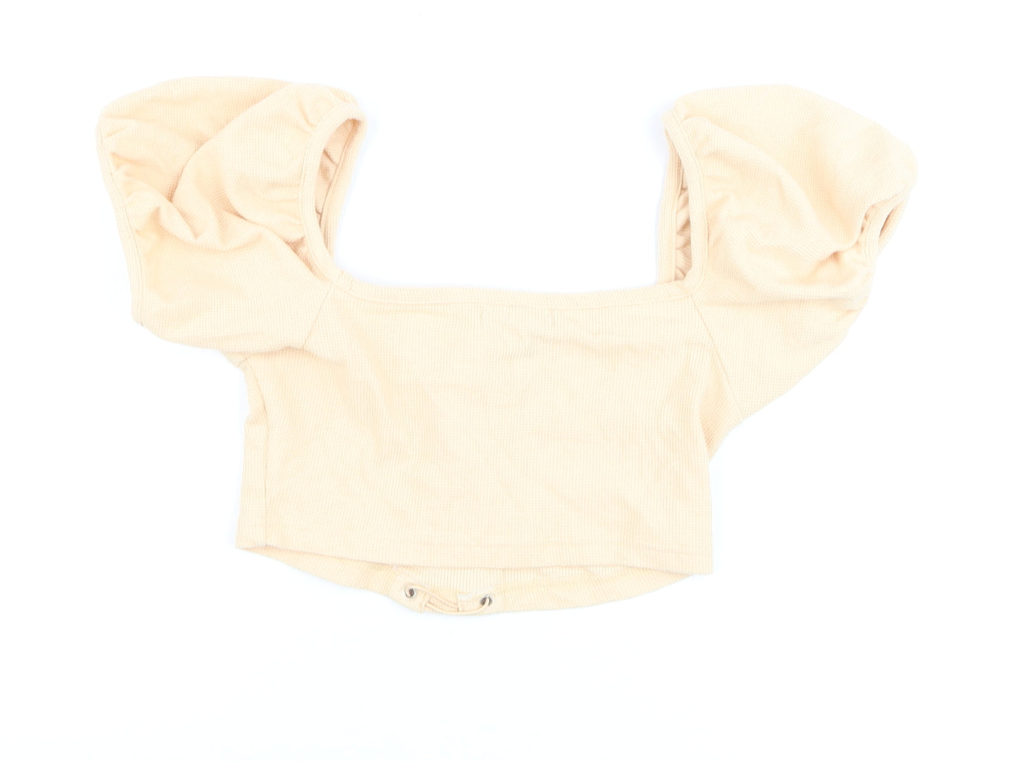 Missguided Women Beige Cropped Puff Sleeve Lace-Up Top UK 8 Petite