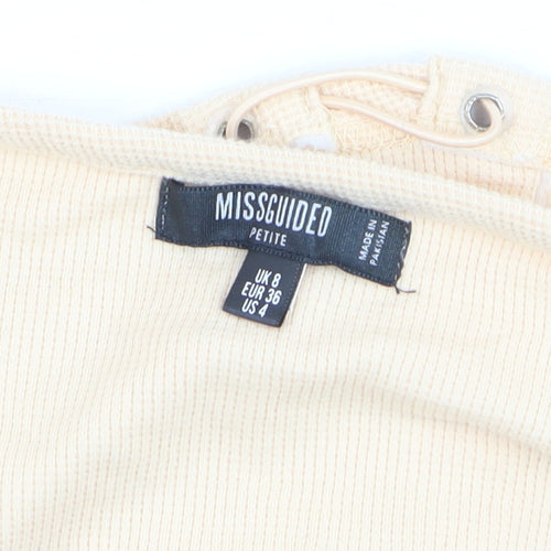 Missguided Women Beige Cropped Puff Sleeve Lace-Up Top UK 8 Petite