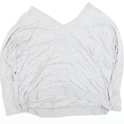 Zara Women Grey V-Neck Relaxed Knit Long Sleeve Top L