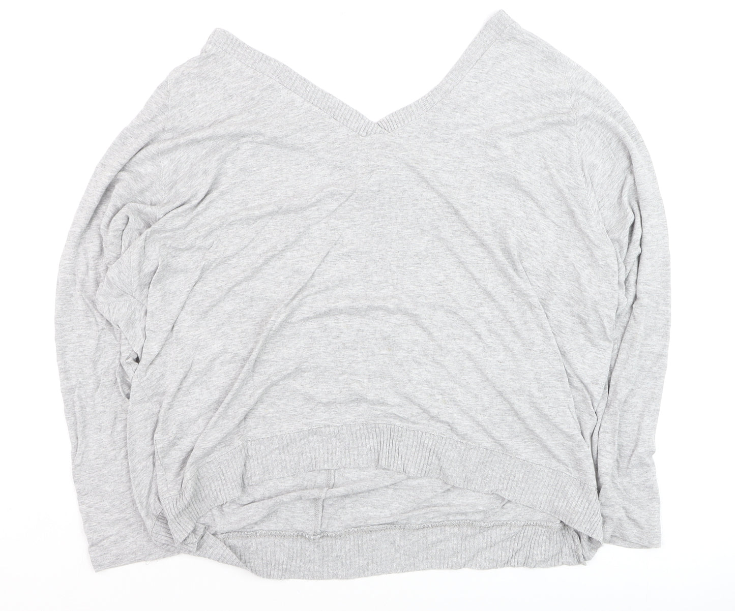 Zara Women Grey V-Neck Relaxed Knit Long Sleeve Top L