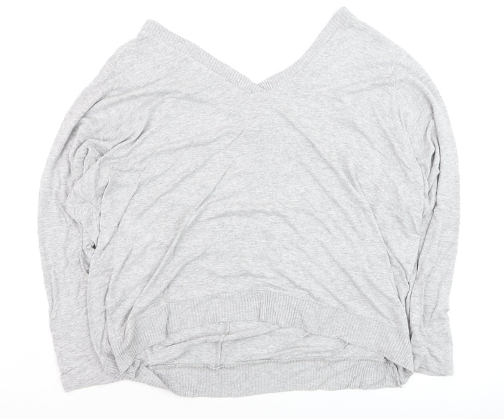 Zara Women Grey V-Neck Relaxed Knit Long Sleeve Top L