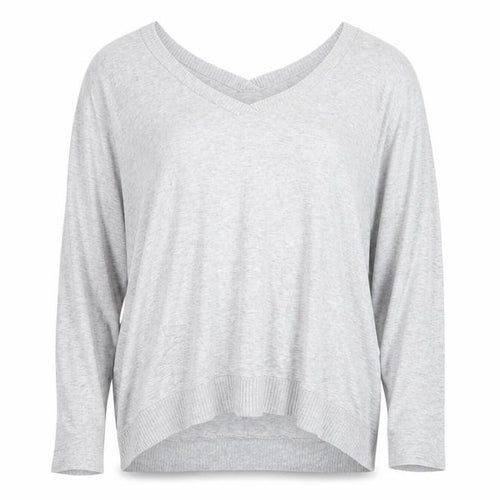 Zara Women Grey V-Neck Relaxed Knit Long Sleeve Top L