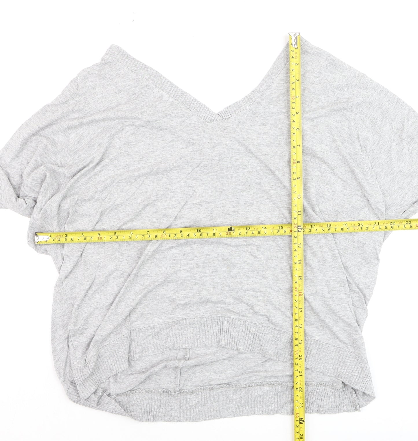 Zara Women Grey V-Neck Relaxed Knit Long Sleeve Top L