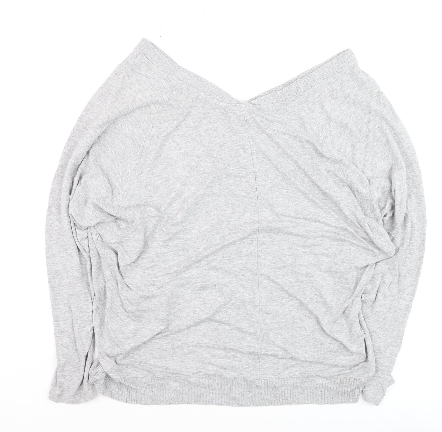Zara Women Grey V-Neck Relaxed Knit Long Sleeve Top L