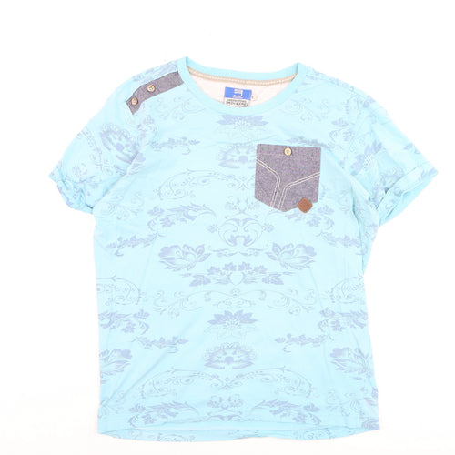 Smith & Jones Men's Blue Floral Crew Neck Cotton T-Shirt Size S