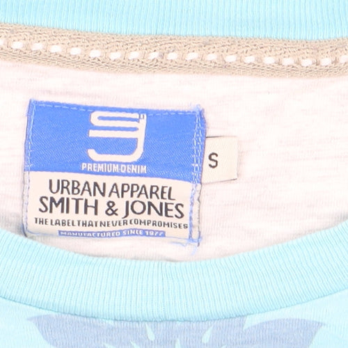 Smith & Jones Men's Blue Floral Crew Neck Cotton T-Shirt Size S