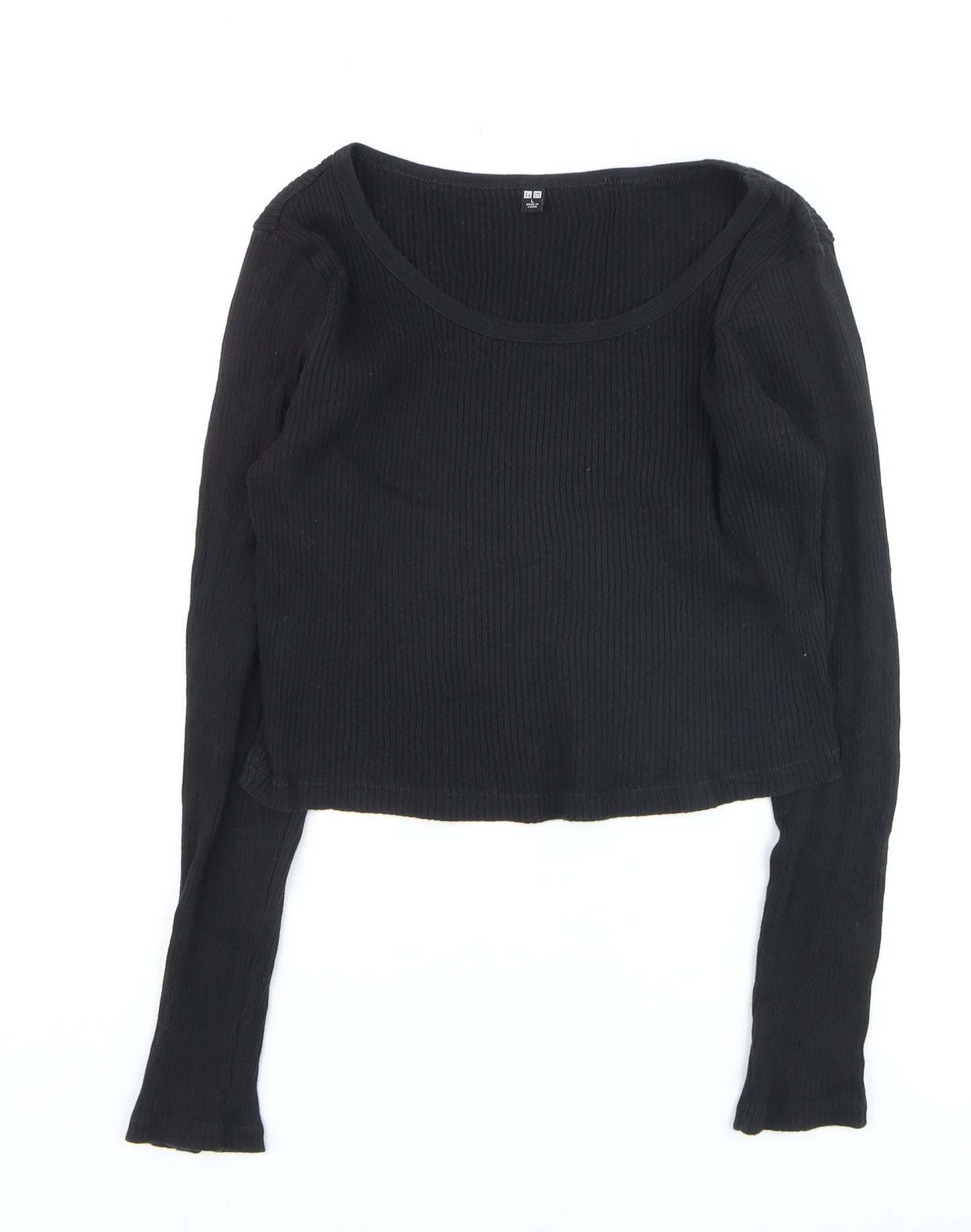Uniqlo Women Black Ribbed Cotton Long Sleeve Pullover Jumper Size L