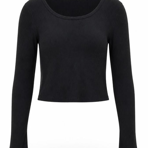 Uniqlo Women Black Ribbed Cotton Long Sleeve Pullover Jumper Size L