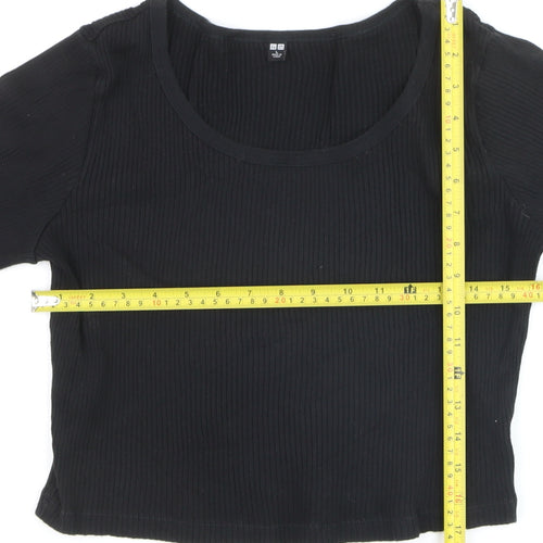 Uniqlo Women Black Ribbed Cotton Long Sleeve Pullover Jumper Size L