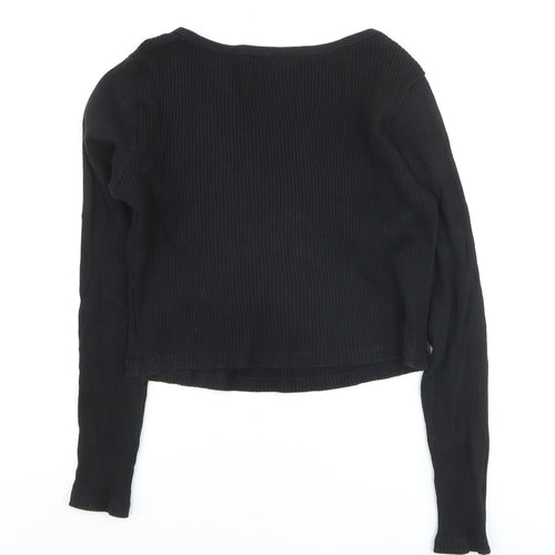 Uniqlo Women Black Ribbed Cotton Long Sleeve Pullover Jumper Size L