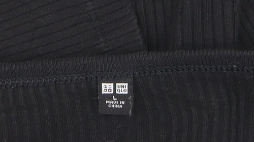 Uniqlo Women Black Ribbed Cotton Long Sleeve Pullover Jumper Size L